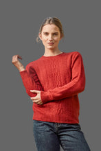Load image into Gallery viewer, Possum and Merino  6129 Crew Neck Jersey with Lace Detail - The classic crew neck jersey gets a touch of feminine elegance with the delicate lace knit detail on the front. The blend of natural Merino, Possum fur and Silk fibres will ensure the cold never gets in. Hold onto this sumptuous McDonald jersey and don’t let go until the mercury rises. 35% Possum Fur, 55% Merino Wool, 10% Pure Mulberry Silk