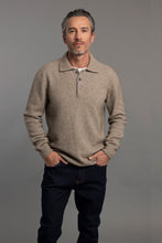 Load image into Gallery viewer, Possum and Merino

6639 Stepped Stitch Polo - The detail of the button-up polo style collar gives a hint of sophistication to this everyday, casual men&#39;s jumper. A warm and luxurious blend of Merino wool, Possum fur and Mulberry silk ensures this Stepped Stitch polo jersey will keep you warm whatever the weather and wherever you are.

Short zip and high collar
Feature rib knit on arms o Mid-weight warmth
35% Possum Fur, 55% Merino Wool, 10% Pure Mulberry Silk
New Zealand designed and manufactured
Natural an