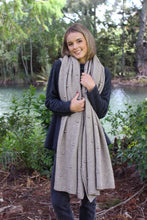 Load image into Gallery viewer, ossum and Merino.  9724 Bobble Wrap - Generous in both width and length this wrap can double as an oversized scarf or light blanket when travelling.  One size: 204cm long x 72cm wide   Made in New Zealand from a premium blend of 40% possum fur, 50% merino &amp; 10% nylon.
