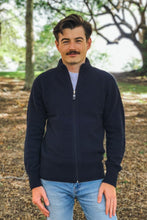 Load image into Gallery viewer, Possum and Merino   9819 Mens Patch Jacket - Classic Men&#39;s full zip raglan sleeve jacket with feature elbow stitch detail. This style is available in 3XL at the same price.   Made in New Zealand from a premium blend of 40% possum fur, 50% merino &amp; 10% nylon. 