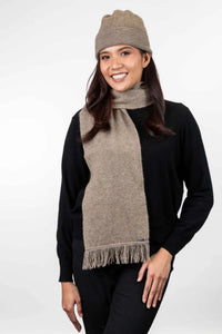 Possum and Merino  KO114 Scarf with Fringe -  A plain scarf with fringing which is generous in width and length.  Makes a set with KO159 Plain Beanie and KO48 Plain Gloves.  One Size - Approx. 22cm wide x 160cm long.  Made proudly in New Zealand from a premium blend of 40% possum fur, 50% merino lambswool & 10% mulberry silk. 