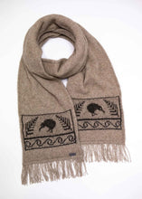 Load image into Gallery viewer, Possum and Merino  KO129 Kiwi Scarf - A double thickness scarf.  A uniquely New Zealand design on a uniquely New  Zealand product.  Make a set with KO162 Kiwi Beanie and KO52 Kiwi Gloves.  One Size - Approx. 19cm wide x 152cm long.  Made proudly in New Zealand from a premium blend of 40% possum fur, 50% merino lambswool &amp; 10% mulberry silk. 