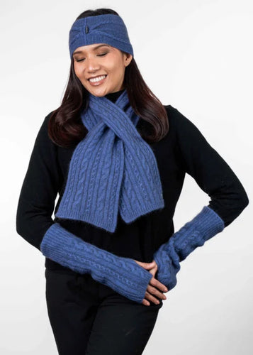 Possum and Merino  KO132 Cable Scarf - A keyhole scarf in a classic cable pattern.  Make a set with KO62 Cable Glovelets and KO94 Cable Headband  One Size - Approx. 15cm wide x 110cm long.  Made proudly in New Zealand from a premium blend of 40% possum fur, 50% merino lambswool & 10% mulberry silk. 
