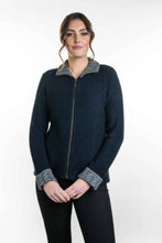Load image into Gallery viewer, Possum and Merino  KO476 Two-Tone Trim Jacket - This stylish and versatile jacket features a two tone trim on the collar and cuffs.  Side seam shaping and coverseam detailing creates a streamlined look.   Made proudly in New Zealand from a premium blend of 40% possum fur, 50% merino lambswool &amp; 10% mulberry silk.  