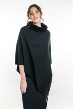 Load image into Gallery viewer, Possum and Merino   KO523 Fur Trim Poncho - A moss stitch poncho trimmed with luxurious possum fur.  This versatile garment can be worn 5 different way   Made proudly in New Zealand from a premium blend of 40% possum fur, 50% merino lambswool &amp; 10% mulberry silk.   