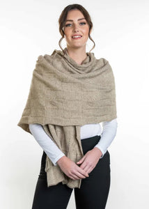 Possum and Merino  KO554 Jacquard Wrap - A two tone jacquard wrap in a multi textured design. This wrap also looks great worn as a scarf.  One size only: Approx. 56cm wide x 200cm long   Made proudly in New Zealand from a premium blend of 40% possum fur, 50% merino lambswool & 10% mulberry silk.  