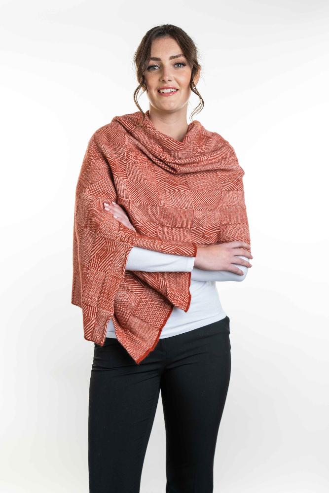 Possum and Merino  KO554 Jacquard Wrap - A two tone jacquard wrap in a multi textured design. This wrap also looks great worn as a scarf.  One size only: Approx. 56cm wide x 200cm long   Made proudly in New Zealand from a premium blend of 40% possum fur, 50% merino lambswool & 10% mulberry silk.  