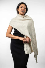 Load image into Gallery viewer, Possum and Merino  KO554 Jacquard Wrap - A two tone jacquard wrap in a multi textured design. This wrap also looks great worn as a scarf.  One size only: Approx. 56cm wide x 200cm long   Made proudly in New Zealand from a premium blend of 40% possum fur, 50% merino lambswool &amp; 10% mulberry silk.  