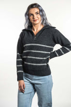 Load image into Gallery viewer, Possum and Merino  KO559 Striped Zip Jumper - An on-trend quarter zip jumper in a striped fishermans rib.  This garment is a relaxed fit.  Made proudly in New Zealand from a premium blend of 40% possum fur, 50% merino lambswool &amp; 10% mulberry silk.  