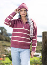 Load image into Gallery viewer, Possum and Merino  KO559 Striped Zip Jumper - An on-trend quarter zip jumper in a striped fishermans rib.  This garment is a relaxed fit.  Made proudly in New Zealand from a premium blend of 40% possum fur, 50% merino lambswool &amp; 10% mulberry silk.  