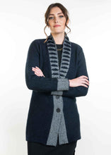 Load image into Gallery viewer, Possum and Merino  KO745 Fancy Collar Jacket - A unique feature collar and strong vertical lines make this garment very flattering to wear.  This longline jacket is extremely warm and cosy, yet still looks stylish.   Made proudly in New Zealand from a premium blend of 40% possum fur, 50% merino lambswool &amp; 10% mulberry silk.  