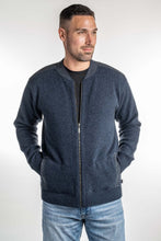 Load image into Gallery viewer, Possum and Merino  KO870 Contrast Detail Jacket - A smart, casual zip through jacket with a crew neckline.  This garment features a subtle striped detail on the shoulders, neckband and pocket trims.  Made proudly in New Zealand from a premium blend of 40% possum fur, 50% merino lambswool &amp; 10% mulberry silk.