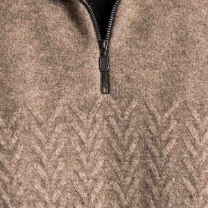 Possum and Merino  KO871 Chevron Zip Jumper - A quarter zip style jumper featuring a detailed chevron pattern on the body and sleeves.  Made proudly in New Zealand from a premium blend of 40% possum fur, 50% merino lambswool & 10% mulberry silk.