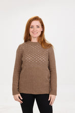 Load image into Gallery viewer, Possum and Merino  NE879 Lace Detail Sweater – A lofty knit item with a unique lace pattern on the yoke of the sweater for a lightweight yet warm finish.   Fitting Style – Regular fit - A classic, standard fit.   Yarn: Luxury Blend - 20% Possum fibre, 70% Superfine Merino wool (17.5 Micron), 10% Silk