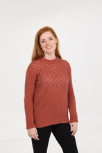 Load image into Gallery viewer, Possum and Merino  NE879 Lace Detail Sweater – A lofty knit item with a unique lace pattern on the yoke of the sweater for a lightweight yet warm finish.   Fitting Style – Regular fit - A classic, standard fit.   Yarn: Luxury Blend - 20% Possum fibre, 70% Superfine Merino wool (17.5 Micron), 10% Silk