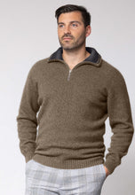 Load image into Gallery viewer, Possum and Merino  NW1095 Mt Tasman II - Core zip neck style with a twist.  Contrast inside collar with pinstripe finish.  Composition - 40% Possum Fur, 53% Merino, 7% Silk