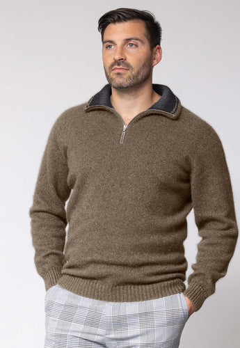 Possum and Merino  NW1095 Mt Tasman II - Core zip neck style with a twist.  Contrast inside collar with pinstripe finish.  Composition - 40% Possum Fur, 53% Merino, 7% Silk