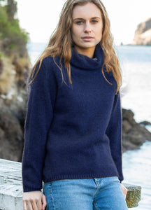Possum and Merino  NW3126 Moss Stitch Cowl - Relaxed knit cowl neck, moss stitch detail across front and shoulders providing a subtle detail variation.  WholeGarment seamless construction.   Composition - 40% Possum Fur, 53% Merino, 7% Silk