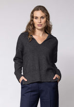 Load image into Gallery viewer, Possum and Merino   NW3233 Madison Vee – This style has the classic Noble Wilde box fit, combining WholeGarment knitting to create a vee neck and collar in one piece.  This fashion piece also includes side splits and chunky ribbed cuffs and band.  Composition: 40% Possum Fur, 53% Merino, 7% Silk