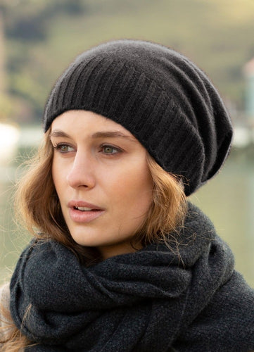 Possum and Merino  NW5064 Monti Beanie - Fashion baggie beanie in plain knit with rib turn up cuff.  Composition - 40% Possum Fur, 53% Merino, 7% Silk  One Size