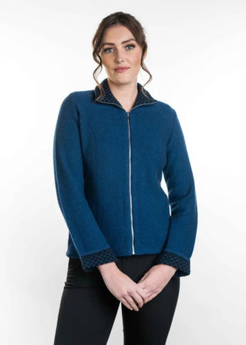 Possum and Merino  TR1016 Contrast Trim Jacket - A jacket which features pockets and side seam shaping for a flattering fit.  Made proudly in New Zealand from a premium blend of 25% possum fur, 65% merino & 10% silk.