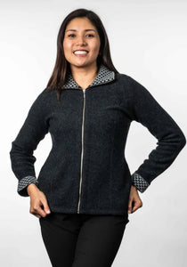 Possum and Merino  TR1016 Contrast Trim Jacket - A jacket which features pockets and side seam shaping for a flattering fit.  Made proudly in New Zealand from a premium blend of 25% possum fur, 65% merino & 10% silk.