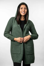 Load image into Gallery viewer, Possum and Merino  TR1019 Hooded Longline Cardigan - This long, hooded, cardigan is a great winter wardrobe staple.  It features ribbed sleeves and patch pockets.  Made proudly in New Zealand from a premium blend of 25% possum fur, 65% merino &amp; 10% silk.