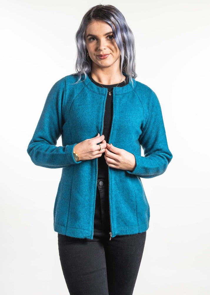 Possum and Merino  TR1023 Coverseam Jacket - A crew neck zip jacket with coverseaming detail for a streamlined, flattering look.
