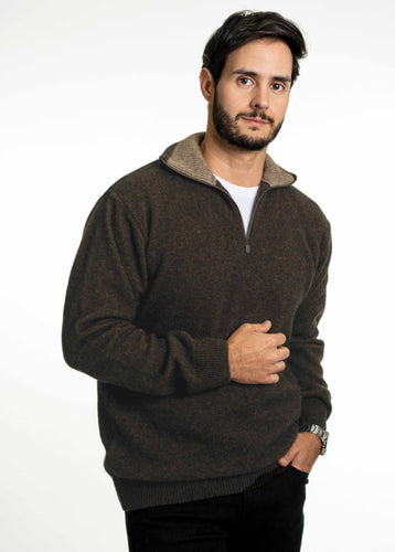Possum and Merino TR8007 Zip Collar Jumper - This zip neck jumper has a feature contrast colour on the inside of the collar.