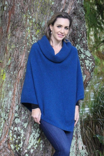 Possum and Merino  Z112 Cowl Neck Poncho - Soft and lightweight this stylish poncho features a ribbed cowl neck and small rib detail around the lower edge.
