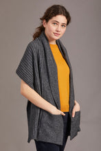 Load image into Gallery viewer, 033 Wrap with Pockets - Nature is the best source of inspiration and education - natural fibres of Possum Merino and Silk show just how nature&#39;s intelligence is at work.  With its incredible warmth and softness without bulk this Possum Merino wrap is a wardrobe piece you won&#39;t be able to resist.  Rib detailing, stylish length and deep pockets make this garment anything but humdrum.