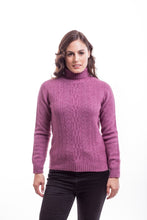 Load image into Gallery viewer, Possum and Merino 6128 Polo Neck Jersey with Lace Detail - The classic polo neck jersey gets a touch of feminine elegance with the delicate lace knit detail on the front. The blend of natural Merino wool, Possum fur and Silk fibers will ensure the cold never gets in. A beautiful classic style, crafted for you to wear forever.   Possum merino polo neck jersey Lace knit front detail 35% Possum Fur, 55% Merino Wool, 10% Pure Mulberry Silk