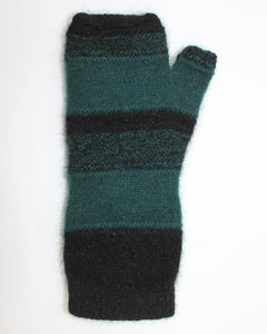 Possum and Merino  9705 Taupo Mitten - Single thickness fingerless mitten with stripe featuring a raised stitch pattern.   One size only
