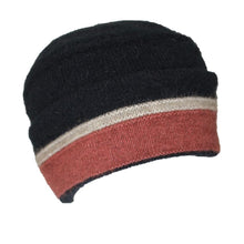 Load image into Gallery viewer, Possum and Merino  9707 Taupo Hat - Structured double thickness hat with a generous turnback.  Stripe detail on turnback features raised stitch detail.    One size only 