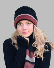 Load image into Gallery viewer, Possum and Merino  9707 Taupo Hat - Structured double thickness hat with a generous turnback.  Stripe detail on turnback features raised stitch detail.    One size only 
