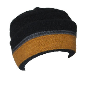 Possum and Merino  9707 Taupo Hat - Structured double thickness hat with a generous turnback.  Stripe detail on turnback features raised stitch detail.    One size only 