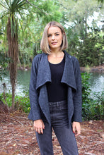 Load image into Gallery viewer, Possum and Merino  9780 Enfold Jacket - This cosy jacket fastens with a cross over front that buttons either side of the shoulder.  The front can be draped when worn open.  This garment is knitted sideways and runs up to 3XL size.