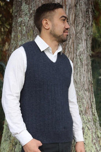 Possum and Merino  9800 Men's Pullover Vest - Featuring textured rib pattern.  XXXL Incurs extra cost.   Made in New Zealand from a premium blend of 40% possum fur, 50% merino & 10% nylon.