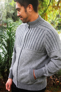 9822 Men's Full Zip Jacket with Pockets - Roll detail across chest and contrast yarn plated into shoulder area and cuffs.