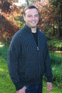 9822 Men's Full Zip Jacket with Pockets - Roll detail across chest and contrast yarn plated into shoulder area and cuffs.