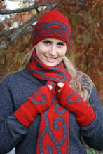 Load image into Gallery viewer, Possum and Merino  9861 Aroha Scarf - Double thickness reversible scarf with Putiki motif.  Rib finish on ends.  Comes in 6 distractive colours.  Make a set with 9860 Aroha Beanie and 9862 Aroha Mitten.  One size only