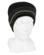Load image into Gallery viewer, 9910 Urban Striped Beanie - Single thickness skull cap style beanie in black with three charcoal stripes and one stripe in accent colourway.