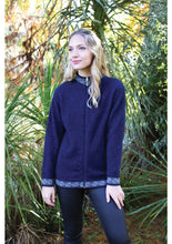 Load image into Gallery viewer, 9963 Motif Zip Cardigan - Motif pattern on collar, cuffs and hem.  Black zip in all colourways.