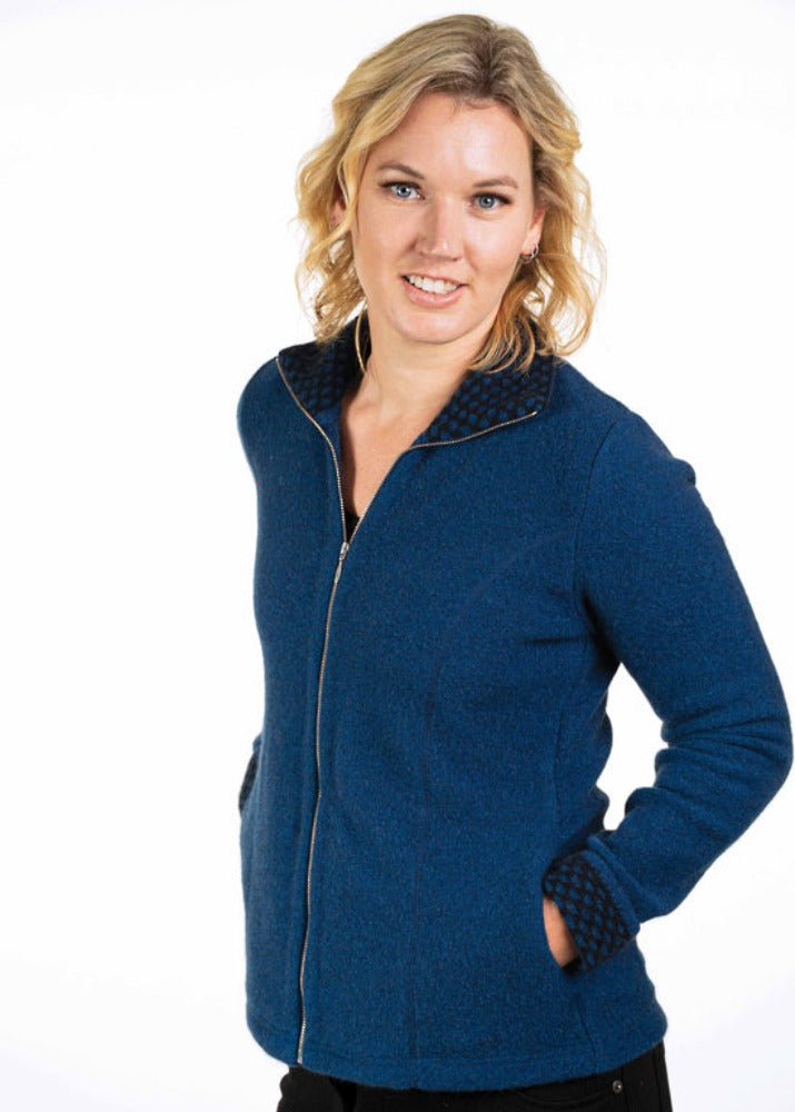 Possum and Merino  TR1016 Contrast Trim Jacket - A jacket which features pockets and side seam shaping for a flattering fit.  Made proudly in New Zealand from a premium blend of 25% possum fur, 65% merino & 10% silk.