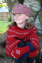 Load image into Gallery viewer, Possum and Merino  CK609 Childs Gatsby Hat - Perfect hat for the stylish young lady.  Fuller beret style crown with functional peak and small multi-coloured pompom in the centre of the crown.  One size