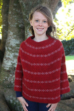 Load image into Gallery viewer, Possum and Merino.  CK703 Girls Poncho - Generous poncho featuring contrast colour motif.