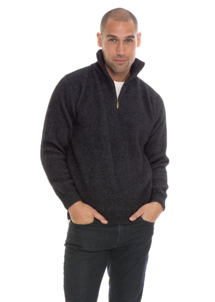 Possum and Merino  KO225 Zip Collar Jumper - One of our most popular jumpers.  The garment is extremely warm due to the double layer knit structure.   Made proudly in New Zealand from a premium blend of 40% possum fur, 50% merino lambswool & 10% mulberry silk. 