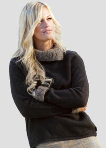 Possum and Merino  KO471 Two Tone Jumper - A stylish jumper with two ton cable collar and cuffs.  This garment has shaped side seams for a flattering fit.   Made proudly in New Zealand from a premium blend of 40% possum fur, 50% merino lambswool & 10% mulberry silk.  