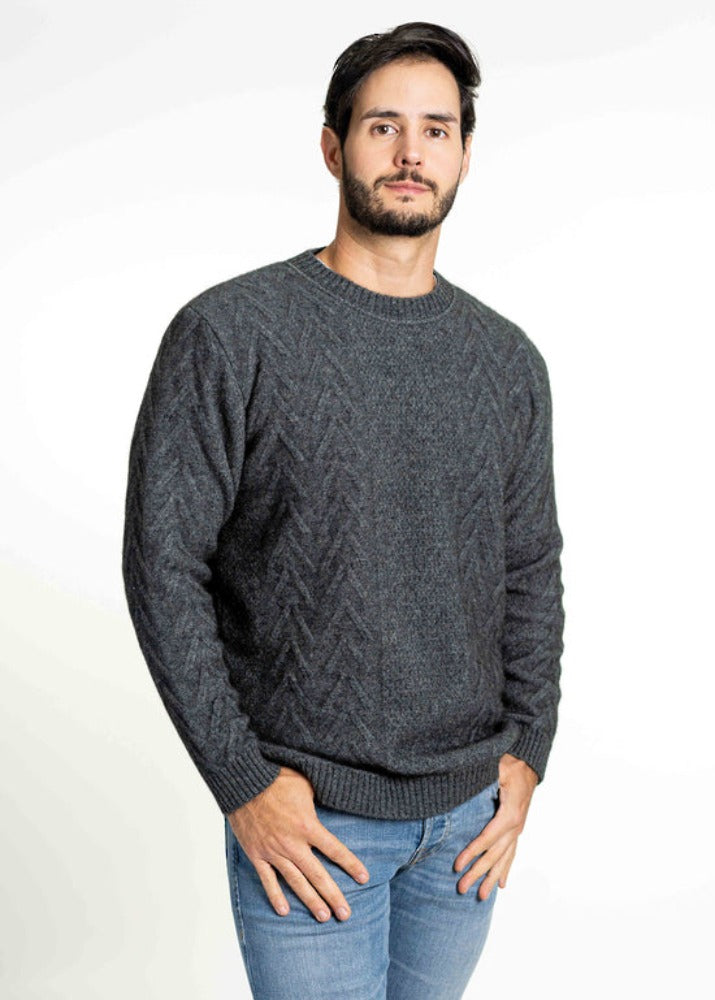 Possum and Merino  KO868 Crew Neck Aran Jumper - A crew neck style jumper featuring a stunning textured aran pattern on the front and sleeves.  Made proudly in New Zealand from a premium blend of 40% possum fur, 50% merino lambswool & 10% mulberry silk.  