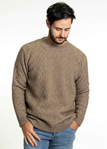 Possum and Merino  KO868 Crew Neck Aran Jumper - A crew neck style jumper featuring a stunning textured aran pattern on the front and sleeves.  Made proudly in New Zealand from a premium blend of 40% possum fur, 50% merino lambswool & 10% mulberry silk.  